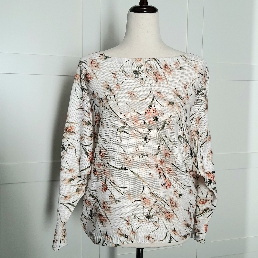 Italian Collezioni Leonardo Floral Knit Sweater Womens Size Small Spring Neutral - Picture 11 of 14